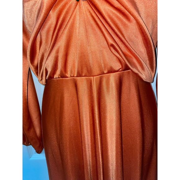 Vintage Handmade Gladys Burnt Orange Long Dress With Ruffle Collar & Elastic Cuf - Picture 6 of 8